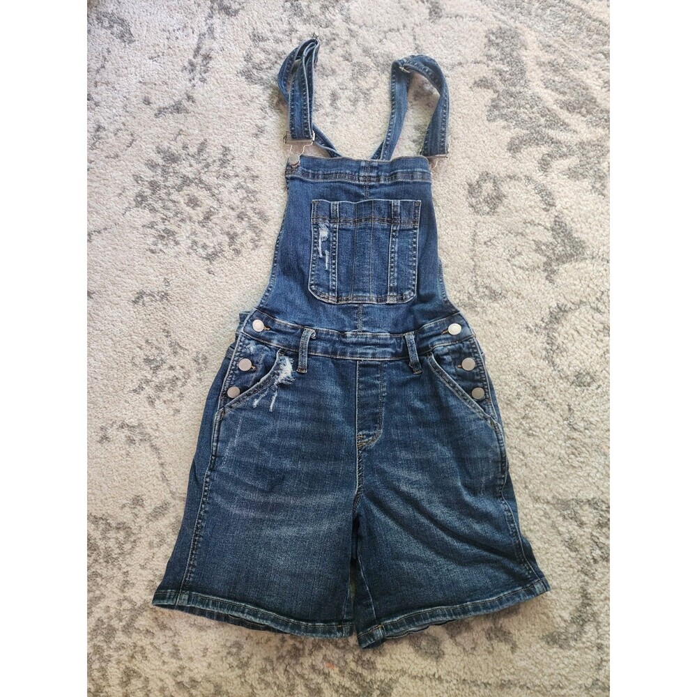 Judy Blue Womens Small Distressed Denim Shortalls Medium Wash Stretchy JB150221